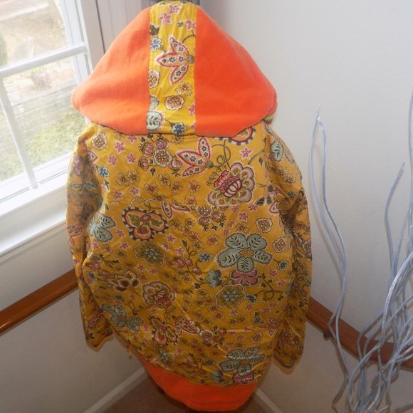 Paisley Floral Puffer Patch Hooded Coat Size Large/XL Yellow Orange Multicolor - Picture 2 of 6